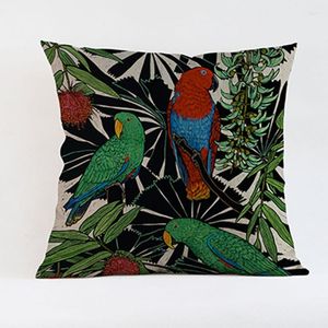 Pillow Vintage Hand Painted Parrot Pattern Cover Tropical Bird Toucan Cotton Linen Decoration Gallery Sofa Throw