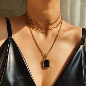 Pendant Necklaces Bohemian Multilayer Ladies Necklace Black Resin Geometric Fashion Gem Jewelry Party Dress