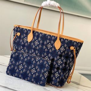 Tygväska Fashion Handbag Denim Canvas äkta läderhandväskor Plånbok 2st Set Classic Letter Shoulder Bags Stor kapacitet Lady to2416