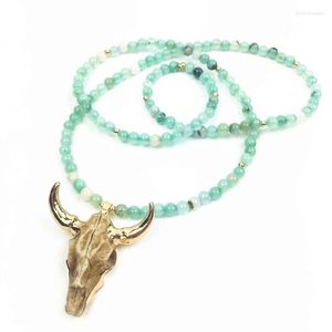 Подвесные ожерелья Gohemian Style 6 мм каменного длинного ожерелья корова голова дамы модные аксессуары 2023 Ювелирные украшения подарки подарки пляж