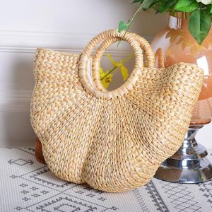 Storage Bags Ins Handmade High-value Po Artifact Necessaire Bag Straw Wave Moon Cosmetic For Women