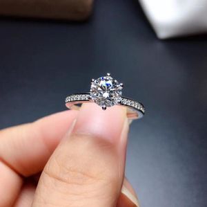 Cluster Rings Crackling Moissanite Gem Ring Six Women Jewelry Gift 925 Sterling Silver Shiny Better Than Diamond Engagement Wedding