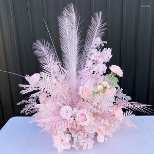 Flores decorativas de 50cm de casamento na estrada de flor das peças centrais de esfera artificial de seda branca de seda de seda