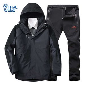 Outdoor Jackets Hoodies TRVLWEGO Outdoor Hiking Suit Men's Windproof Waterproof Thermal Camping Trekking Ski Jacket Pants Winter 0 C Sports Clothes 0104