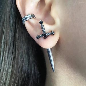 Studörhängen gotisk kinitial svärd för kvinnor vintage cool punk cross dolk piercing öra mode julsmycken