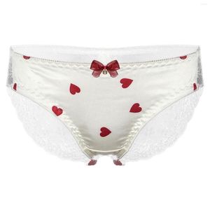Unterhosen Herren-Unterwäsche mit diamantgeschmückten Herzen und Schleife, elastischem Bund, durchsichtigem Höschen mit Spitze hinten, Sissy-Dessous