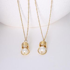 Hänghalsband ins pvd guld pläterad 316l rostfritt stål pärlkula halsband för kvinnor tjej trendiga smycken gåva