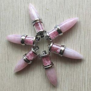 Pendant Necklaces Natural Pink Quartz Stone Wishing Bottle Cone Reiki Pendulum Pendants For Women Men Jewelry 6pcs/lot Wholesale