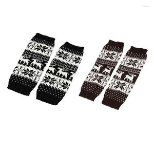 Women Socks Christmas Winter Knitted Snowflake Reindeer Geometry Pattern Footless Boot Cuffs Knee High Calf L5YB