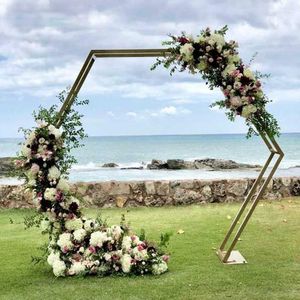 Decorative Flowers Hexagon Wedding Arch Gold Black Iron Stand Background Decoration Flower Balloon Door Birthday Party Decor