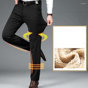 Garnitury męskie ciepłe polarowe zimowe spodnie swobodne spodnie męskie ubrania płaskie garnitury biznesowe na jesienne proste formalne wielkość 2023 e49