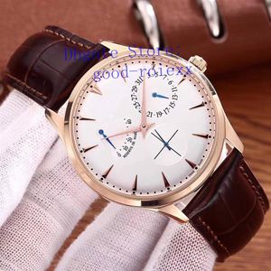 Luxo masculino automático Rose Rose Watch Men Transparent Master Ultra Thin Watches Black White Dial Leather Strap 1372520 Men 247a