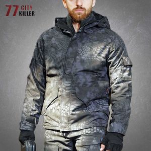 Outdoor-Jacken Hoodies Taktische Tarnjacke Männer Fleece Warme Wasserdichte Windjacke Mäntel Männlich Outdoor Kampf Tragbare Kapuze Militär Herrenjacke 0104