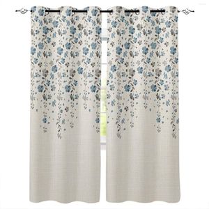 Curtain Blue Grey Flower Cotton Linen Modern Living Room Kitchen Window Curtains Home Bedroom Kids Decorative