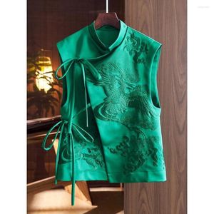 Abbigliamento etnico Top in stile cinese Abiti da donna Tang Ricamo Fiore di fenice Qipao Lady Gilet con colletto alla coreana Abbigliamento casual vintage