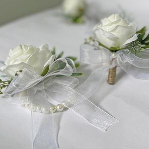 Silk Rose Corsage Bracelet - Elegant Wedding Floral Accessory