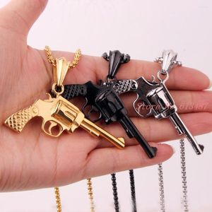 Pendant Necklaces Fashion Jewelry Silver Gold Black Color Revolver Pistol Hip Hop Style Beaded Chain Men's