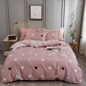 Bettwäsche-Sets, luxuriös, nordischer Stil, reine Baumwolle, Bettbezug, Bettlaken, Kissenbezüge, Heimtextilien, 3–4 Stück, rosa Herzblätter-Muster