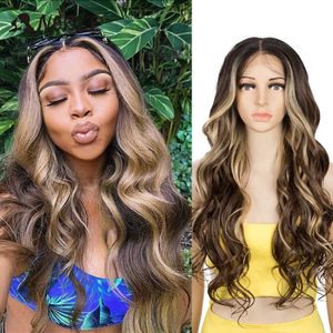 Hot Lace Wigs Cosplay Front 30 Inch Long Wavy 360 0Mbre Blond Red African American Synthetic for Black Women 221216