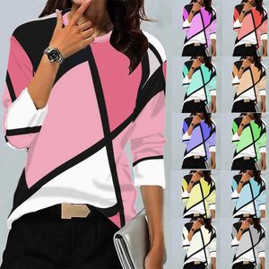 Women's T-Shirt 2022 Women's Autumn Winter New Shirt Vintage Geometric Printed Round Neck Casual Long Sleeve Blouse Pullover Fashion Tshirt Top T230104