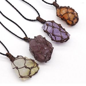 Colares de pingentes de 6 peças Colar café Cordador marrom portador irregular Cristal Stone Crystal Stone Ajustável Rede para jóias para casais