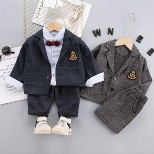 Boys Suit Plaid Jackets T-Shirt Pants 3-Piece Set Spring Fall Baby Birthday Party Wedding Dress Fashion Cotton Ou 75