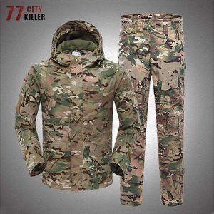 Utomhusjackor huvtröjor Herr Outdoor Waterproof Jackets Set Winter Camouflage Hunt Outfit Thermal Clothes Tactical Camping Handing Breath Sport Sport Dräkt 0104