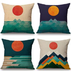 Pillow Sun Sunrise Landscape Pastel Painting Cover Mountain Scenery Pattern Home Decorative Sofa Throw Cojines