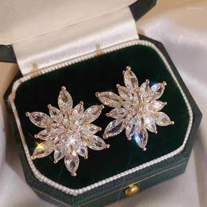 Stud Earrings Design Fashion Jewelry Luxury Zircon Flower Elegant Women Sparkling Rhinestone Wedding Party