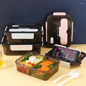 Dinnerware Sets 1100ml 1500ml Portable Lunch Box With Spoon Fork For Kids Adults 2/3 Grids Leakproof Bento Microwave Heating Container