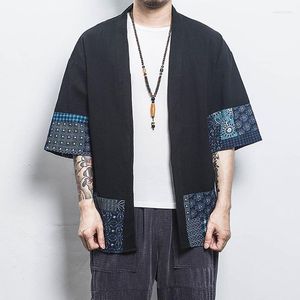 Abbigliamento etnico Camicia da uomo in cotone e lino Giacche Uomo Streetwear cinese Kimono Cappotto Cardigan Taglie forti M-5Xl 11006