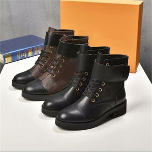 Damdesigner Wonderland Flat Ranger Combat Boots Metropolis Martin Ankel CalfSkin läder Och Canvas Territory Vintersneakers med originallåda