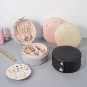 Jewelry Pouches Round PU Packaging Box Mini Ring Earrings Necklace Portable Leather Accessory Display Holder Storage Lipstick