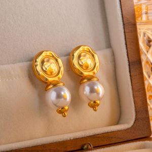 Dangle Earrings Minar Classic Round Imitation Pearl Drop For Women Female 14K Gold Plated Brass Hanging Party Jewelry