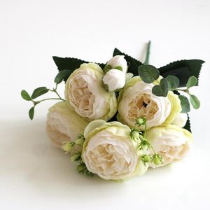 Dekorativa blommor Enkel bunt Artificial Peony Hydrangea Roses Bröllop Juldekorationer för hem Diy vardagsrum Dekorationer Arrangemang