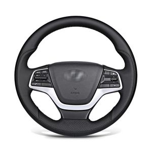 Hyundai Elantra 4 2016 2017 Solaris 2017 Accent 2018 DIY Hand-Stitched Black Leather Car Steering Wheel Cover