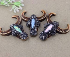 Pendant Necklaces 5pcs Fashion Brown Resin Cattle Paved Crystal Rhinestone And Glass Horn For Jewelry Making