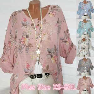 Kvinnors t-shirt 2022 NES Women's Fashion Tunic Shirt Ladies Floral Print Långärmning Toppar Kvinnlig avslappnad stor storlek T-shirt Löst grundläggande tee T230104