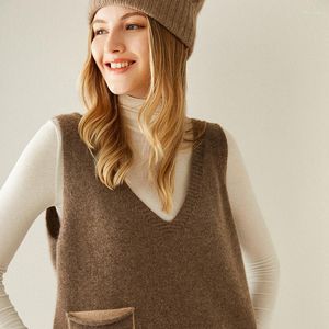 Kvinnors stickor Kvinnor Lossa Vest Goat Cashmere Knitting Vneck Pullovers Kvinnlig passning till känslig hud Pashmina ärmlösa tröjor