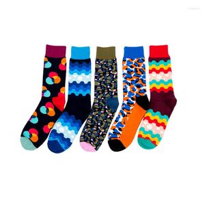 Herrstrumpor kammade bomullsherrens funky mode färgglada glada leopardtrycksserier män lång sock brittisk stil casual sokken