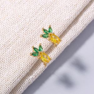 Stud Earrings European And American Ins Summer Fresh Yellow Pineapple Fruit Zircon Micro-Set Color Female