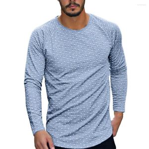 Herren-T-Shirts, T-Shirt, männlich, Baumwollmischung, gepunktet, bedruckt, langärmelig, hautfreundlich, O-Ausschnitt, schlanker Pullover, Herbst-Top