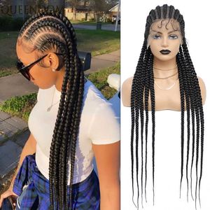 Perucas de renda quente 36 polegadas de caixa cheia de barragem de peruca cornrow Braids Synthetic 360 NOTLESS FRONTE PARA MULHERES NEGRAS 221216