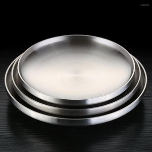 Plates 1Pcs Steak Western Plate 304 Stainless Steel Tray Pasta Home Breakfast Dessert Cake Fruit Flat