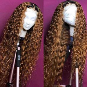 Sıcak dantelli peruklar Kryssma Afro Kinky Kıvırcık Isı Dayanıklı Sentetik Saç Ombre Kahverengi Ön Balck Kadınlar Önceden Kapanmış Babyhair 221216