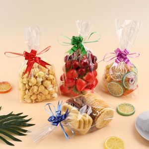 Presentförpackning 50st Transparent Flower Flat Pocket Opp Plastic Cellophane Bag Lollipop Packing Cookies Packaging Wedding Party