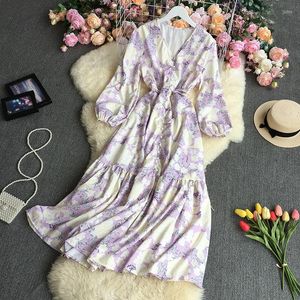 Casual Dresses Soft Wind Floral V-neck Long Skirt Super Fairy Grandiflorum Dress