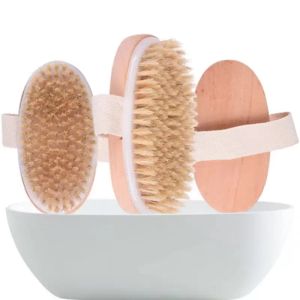 Natural Boar Bristles Dry Body Brush Wooden Oval Shower Bath Brushes Exfoliating Massage Cellulite Treatment Blood Circulation Wholesale