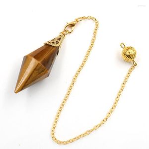 Pendant Necklaces FYJS Unique Light Yellow Gold Color Pyramid Tiger Eye Stone Pendulum Rock Crystal Link Chain Jewelry
