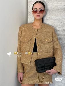 Cel Women's brand jacket 2023 New Women Autumn Winter Fashion Jacket logo top-grade Metal buckle Tweed jackets Casual Spring coat Cardigan Valentine's day Gift